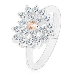 Inel de culoare argintie, inimă din zirconii transparente cu centrul portocaliu - Marime inel: 50 imagine