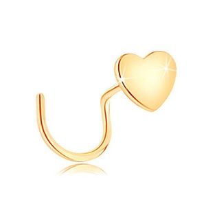 Piercing curbat pentru nas din aur galben de 14K - inimioară plată imagine