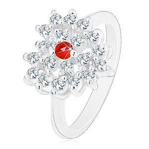 Inel de culoare argintie, inimă din zirconiu transparent cu centrul roșu - Marime inel: 52 imagine