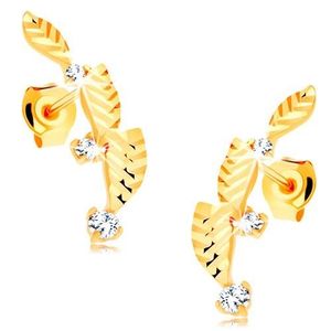 Cercei din aur 585 - trei frunze decorate cu zirconii fațetate imagine