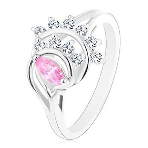 Inel de culoare argintie, bob roz, arcade din zirconiu transparent - Marime inel: 50 imagine