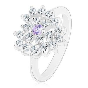 Inel de culoare argintie, inimă din zirconiu transparent cu centrul violet deschis - Marime inel: 52 imagine