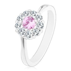 Inel de culoare argintie, floare strălucitoare din zirconiu transparent-roz, brațe lucioase - Marime inel: 51 imagine
