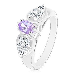 Inel de culoare argintie, fundiţă lucioasă cu zirconiu oval violet deschis - Marime inel: 52 imagine