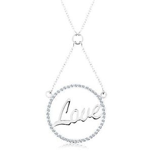 Colier din argint 925, lanț și pandantiv - cerc din zirconiu, cuvântul LOVE imagine