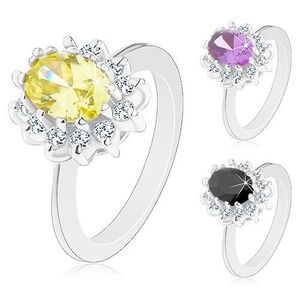Inel de culoare argintie, floare strălucitoare cu centrul oval, colorat - Marime inel: 50, Culoare: Galben imagine