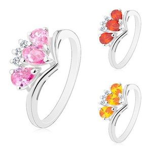 Inel lucios cu braţe îndoite, trei zirconii colorate în formă de lacrimă - Marime inel: 52, Culoare: Portocaliu deschis imagine