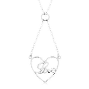 Colier din argint 925, lanţ şi pandantiv - contur de inimă, cuvântul Love imagine