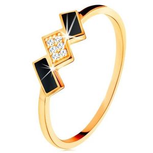 Inel din aur 585 - dreptunghiuri oblice decorate cu email negru și zirconii - Marime inel: 49 imagine