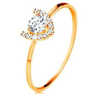 Inel realizat din aur galben de 14K - potcoavă strălucitoare, zirconiu mare rotund - Marime inel: 49 imagine