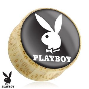 Plug pentru ureche în formă de șa realizat din lemn natural, iepurașul Playboy, bază neagră - Lățime: 10 mm imagine
