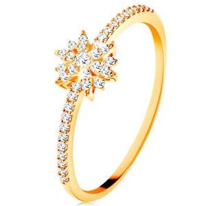 Inel din aur galben de 14K - floare strălucitoare formată din zirconii transparente, brațe lucioase - Marime inel: 49 imagine