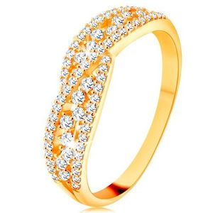 Inel realizat din aur galben de 14K - linii strălucitoare împletite decorate cu zirconii transparente - Marime inel: 48 imagine