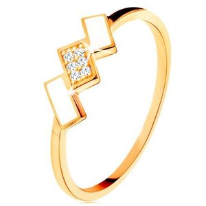 Inel din aur 585 - dreptunghiuri oblice decorate cu email alb și zirconii - Marime inel: 49 imagine