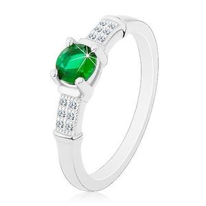Inel de logodnă, argint 925, braţe din zirconiu, zirconiu verde rotund - Marime inel: 47 imagine