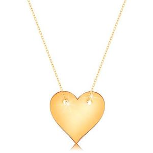 Colier realizat din aur galben de 14K - inimă simetrică plată, lanț subțire imagine