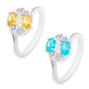 Inel cu brațe lucioase, decorate cu zirconii ovale colorate și transparente - Marime inel: 53, Culoare: Albastru Aqua imagine