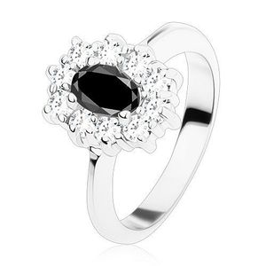 Inel de culoare argintie, zirconiu negru, oval cu zirconii rotunde, transparente - Marime inel: 48 imagine