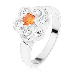Inel argintiu, floare strălucitoare transparentă cu mijlocul portocaliu - Marime inel: 49 imagine