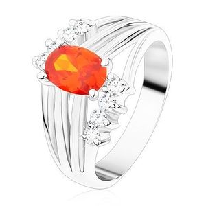 Inel argintiu, zirconiu oval portocaliu, benzi lucioase, zirconii transparente - Marime inel: 49 imagine