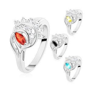 Inel argintiu, bobiță colorată, arce din zirconii transparente - Marime inel: 54, Culoare: Portocaliu imagine