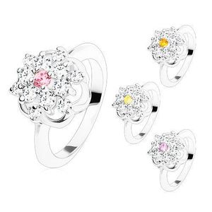 Inel strălucitor cu brațe lucioase, zirconii colorate șlefuite, contur de floare - Marime inel: 49, Culoare: Portocaliu imagine