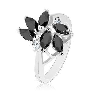 Inel decorat cu bobițe negre șlefuite, două zirconii rotunde transparente - Marime inel: 49 imagine