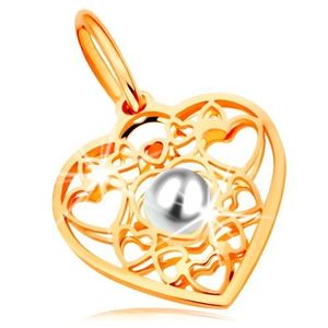 Pandantiv din aur galben 585 - inimă decorată cu contururi de inimi și o perlă albă imagine