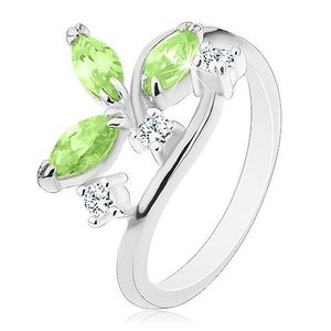 Inel de culoare argintie, zirconii verde deschis în formă de bob, zirconii tansparente - Marime inel: 49 imagine