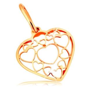 Pandantiv realizat din aur galben de 14K - inimă decorată cu contururi mai mici și mai mari de inimă imagine