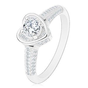 Inel de logodnă realizat din argint 925, inimă cu zirconiu transparent, brațe strălucitoare - Marime inel: 49 imagine