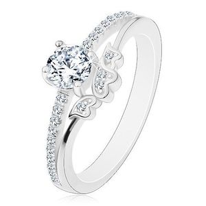 Inel realizat din argint 925 - de logodnă, zirconiu transparent și brațe strălucitoare, inimi - Marime inel: 50 imagine