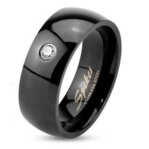 Inel realizat din oțel 316L de culoare neagră, brațe lucioase proeminente, zirconiu transparent, 8 mm - Marime inel: 60 imagine