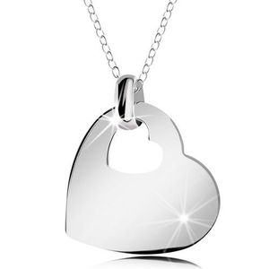 Colier argint 925, inimă lucioasă cu decupaj de inimă mai mică, lanț imagine