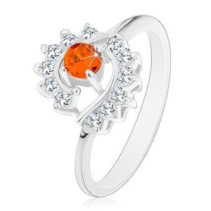 Inel argintiu, arce din zirconii transparente, zirconiu rotund portocaliu - Marime inel: 49, Culoare: Portocaliu imagine