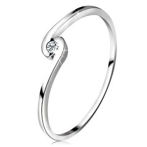Inel din aur alb 14K - diamant rotund transparent între brațe curbate - Marime inel: 50 imagine