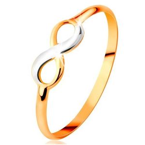 Inel din aur 585 - simbolul infinitului bicolor, lucios, brațe netede înguste - Marime inel: 50 imagine