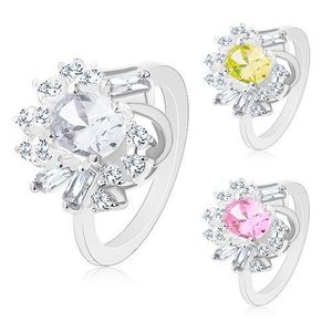 Inel argintiu, oval mare șlefuit, zirconii rotunde și alungite - Marime inel: 48, Culoare: Roz imagine