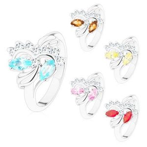 Inel argintiu, bobiţe colorate şlefuite şi zirconii rotunde transparente - Marime inel: 48, Culoare: Roz imagine