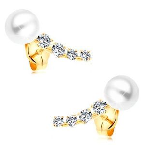 Cercei din aur 14K - arc strălucitor din zirconii şi perlă rotundă albă imagine