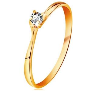 Inel din aur galben 14K - diamant strălucitor în montură lucioasă proeminentă - Marime inel: 48 imagine