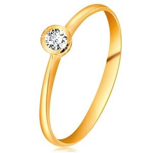 Inel din aur galben 14K - diamant transparent în montură lucioasă, brațe înguste - Marime inel: 49 imagine