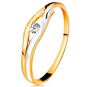 Inel din aur 14K - diamant într-un decupaj îngust, brațe bicolore - Marime inel: 48 imagine