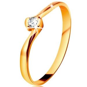 Inel din aur galben 14K - diamant transparent prins între capetele îndoite ale brațelor - Marime inel: 49 imagine