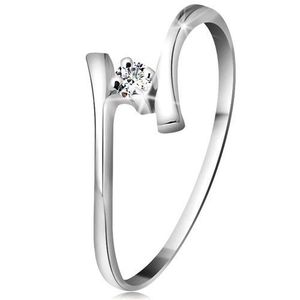 Inel din aur alb 585 - diamant strălucitor transparent, brațe subțiri curbate - Marime inel: 49 imagine