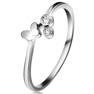 Inel cu diamant din aur alb 14K - două diamante transparente, fluturaș lucios - Marime inel: 49 imagine