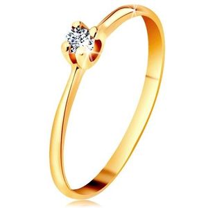 Inel din aur 585 - diamant transparent în montură în patru puncte, brațe înguste - Marime inel: 48 imagine