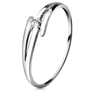 Inel sclipitor din aur alb 14K - brațe ondulate și despicate, diamant transparent - Marime inel: 49 imagine