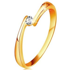 Inel din aur galben 14K - diamant transparent între capetele înguste ale brațelor - Marime inel: 48 imagine