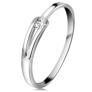 Inel sclipitor din aur alb 14K - diamant transparent strălucitor, brațe înguste despicate - Marime inel: 49 imagine